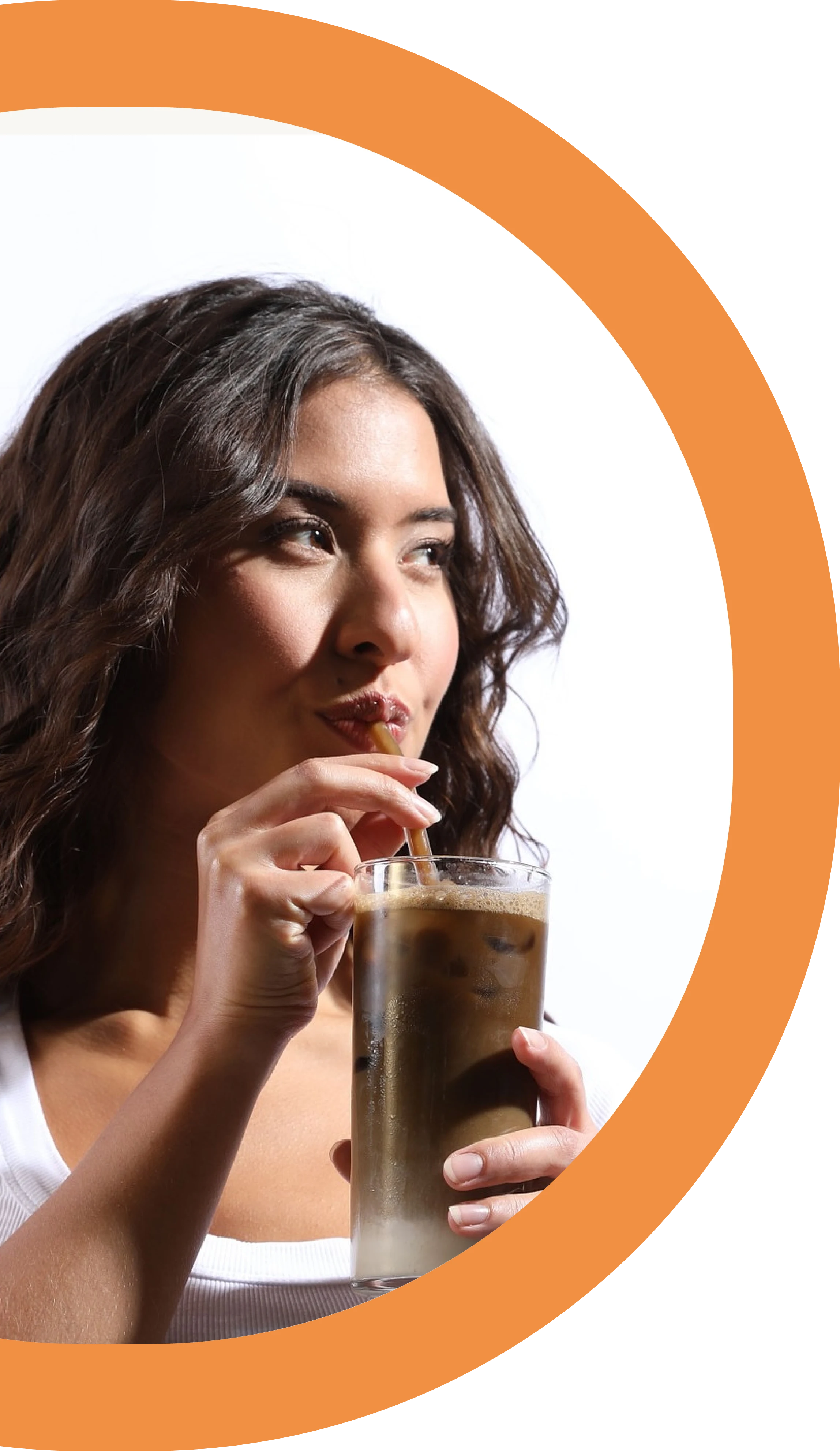 Woman drinking Iced Hojicha