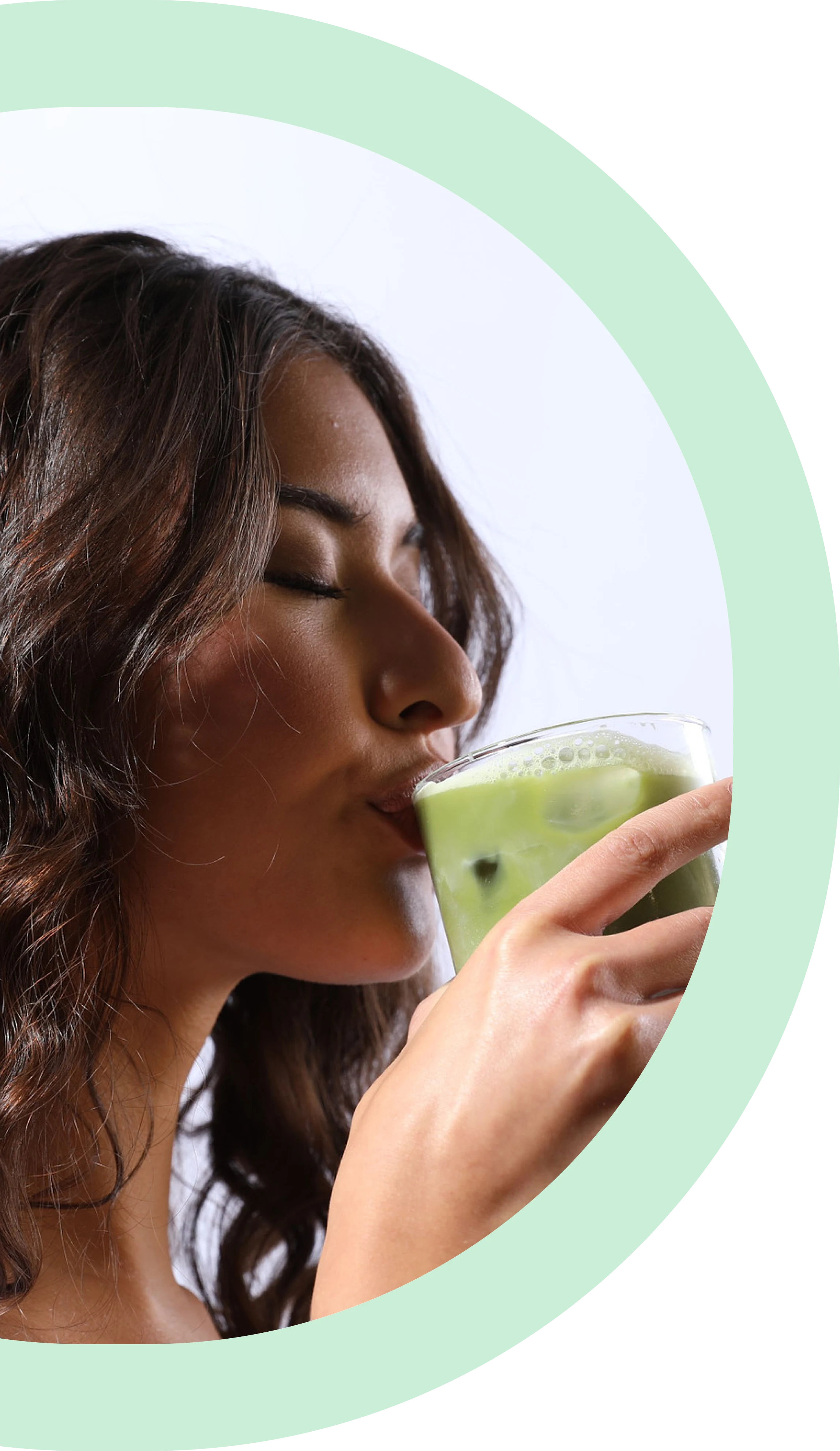 Woman drinking decaffeinated matcha