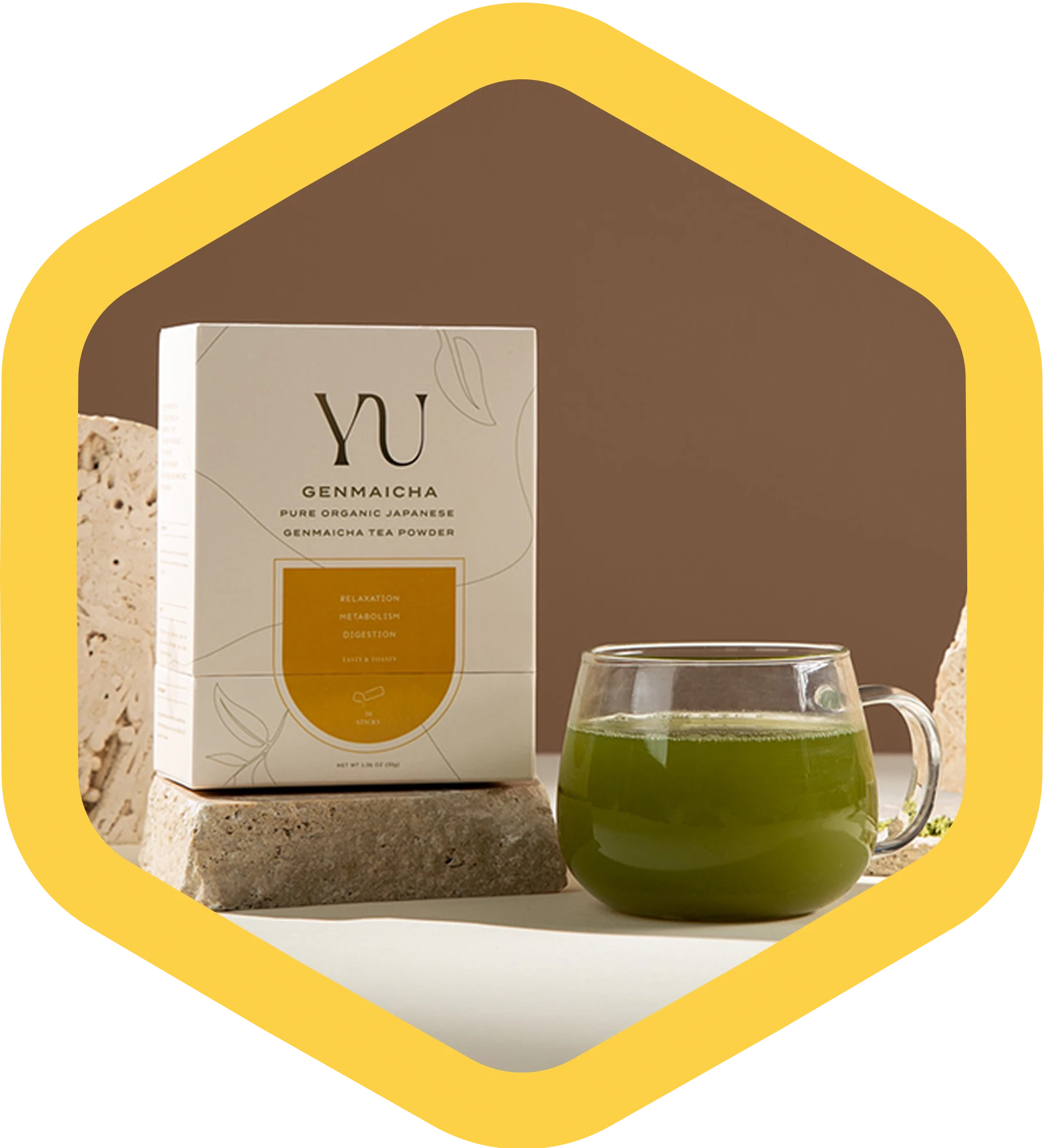 Genmaicha tea in clear mug