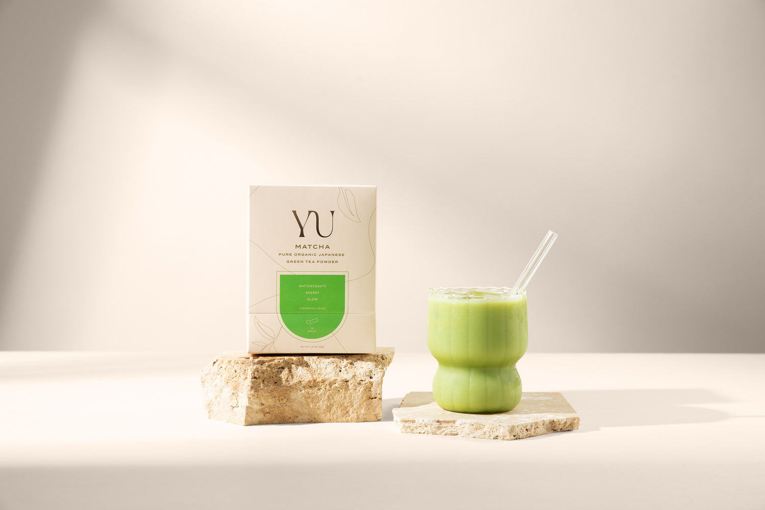 Yu Tea Matcha in a Clear Glass