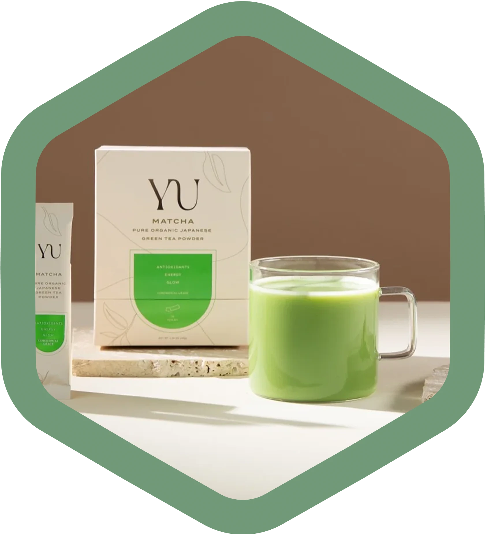 Matcha in a clear Glass with Milk